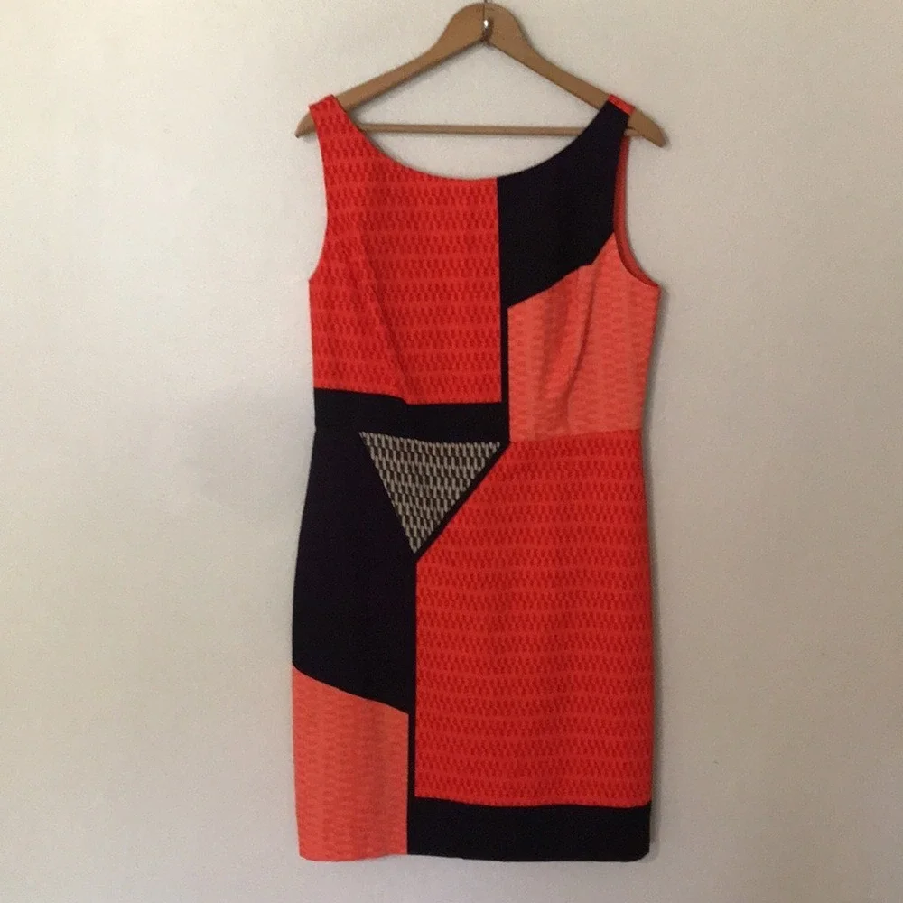 Tabitha‎ Women's 10 Shift Dress Orange Geometric Colorblock Textured Sleeveless